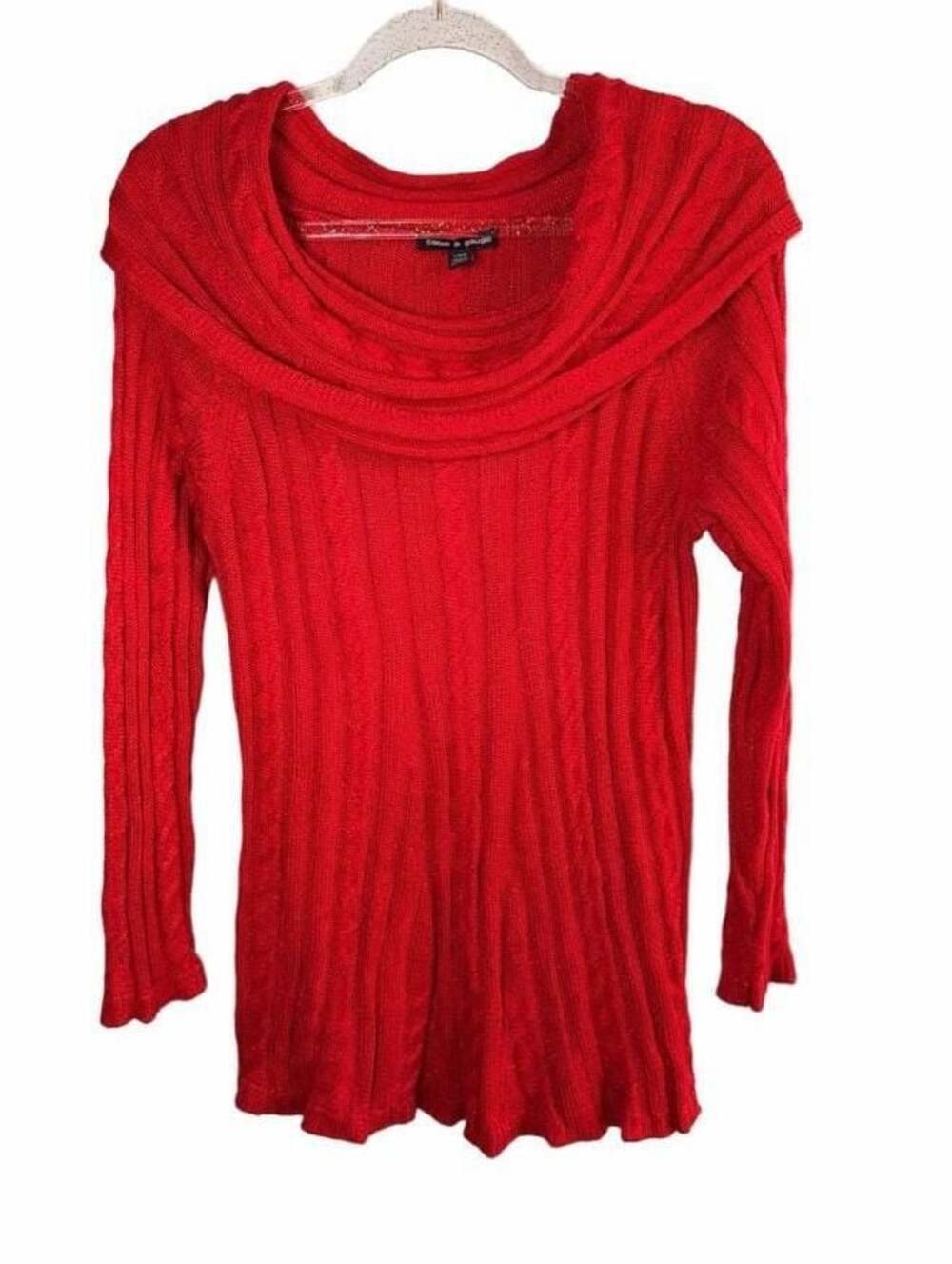 Cable & Gauge Red Cowl Neck Ribbed Cable Knit Sweater Size Large